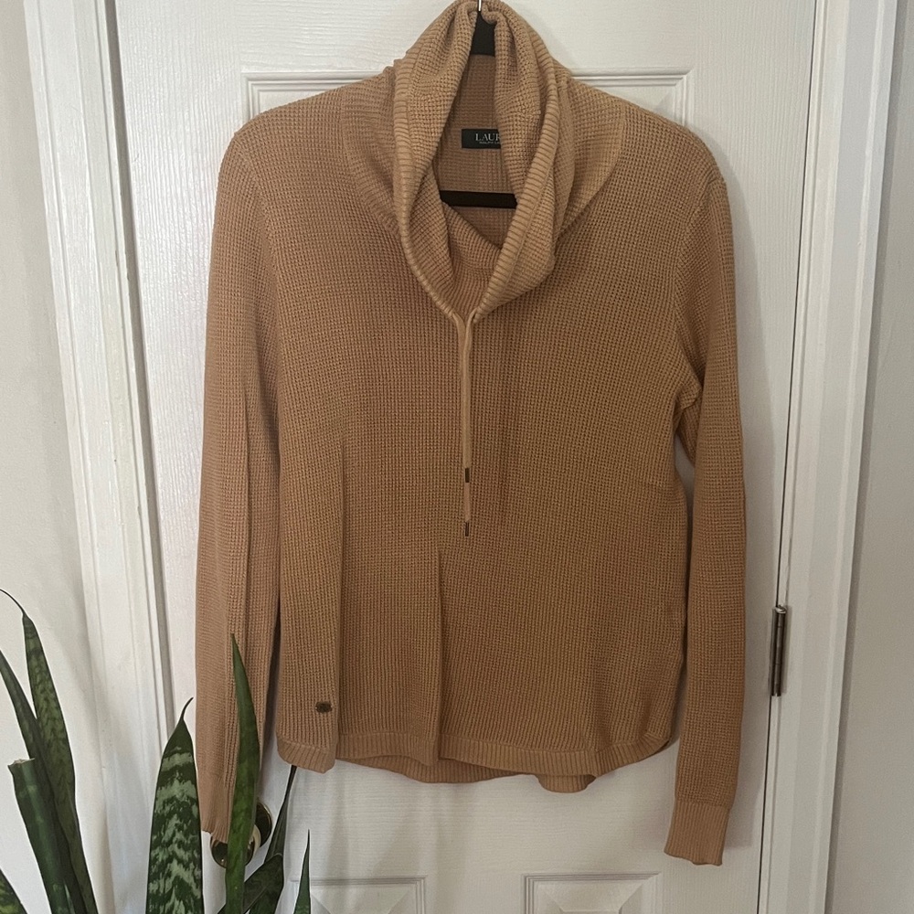 Ralph Lauren Double RL Camel Cowl Neck Sweater